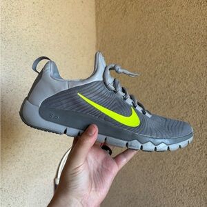 Nike Gray and Neon Yellow free runs